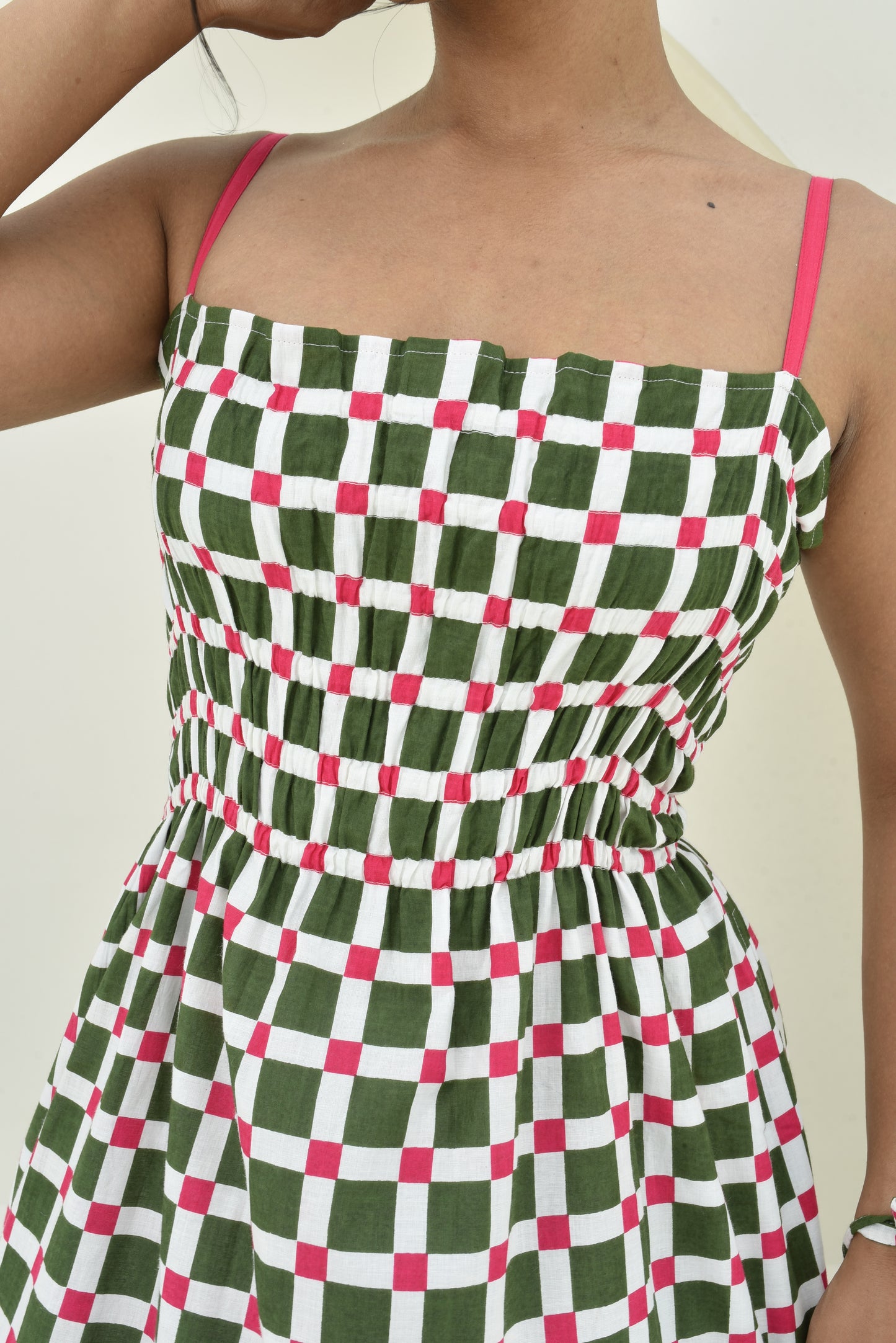 Preppy Garden Checks Smocked Dress