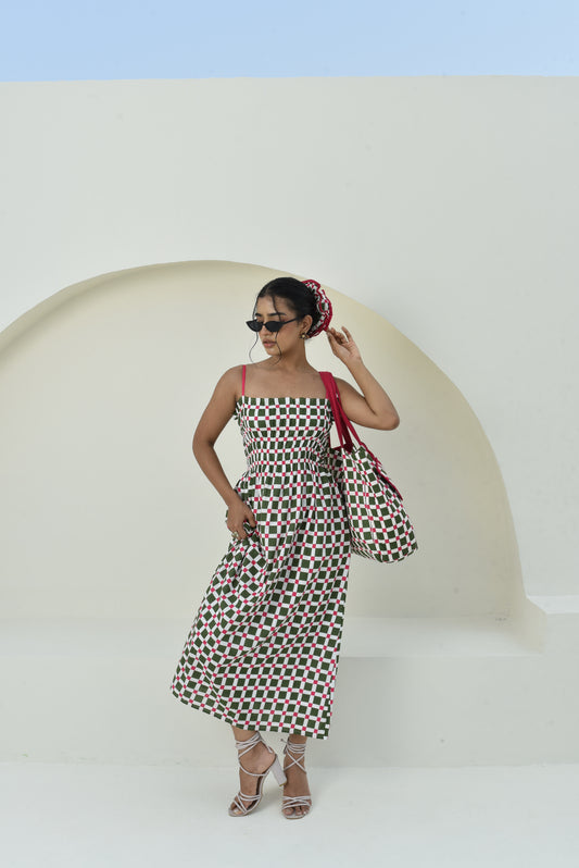 Preppy Garden Checks Smocked Dress