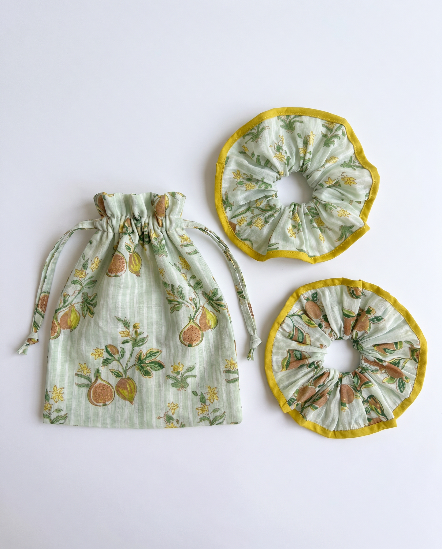 Anar Bagh Yellow Scrunchies flat lay