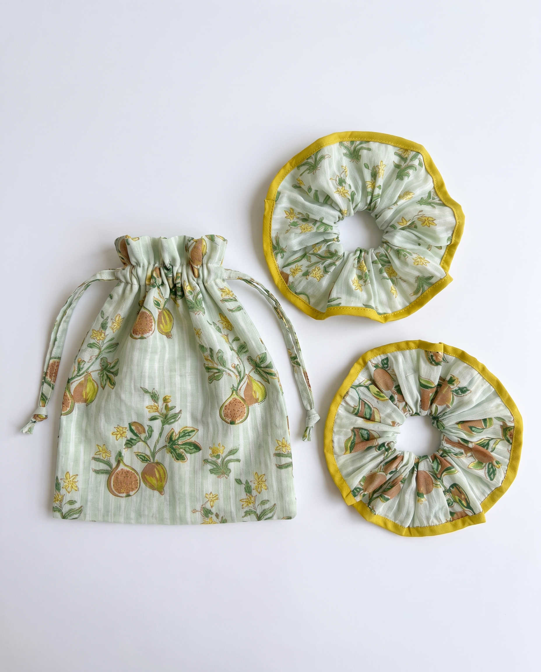 Anar Bagh Yellow Scrunchies flat lay