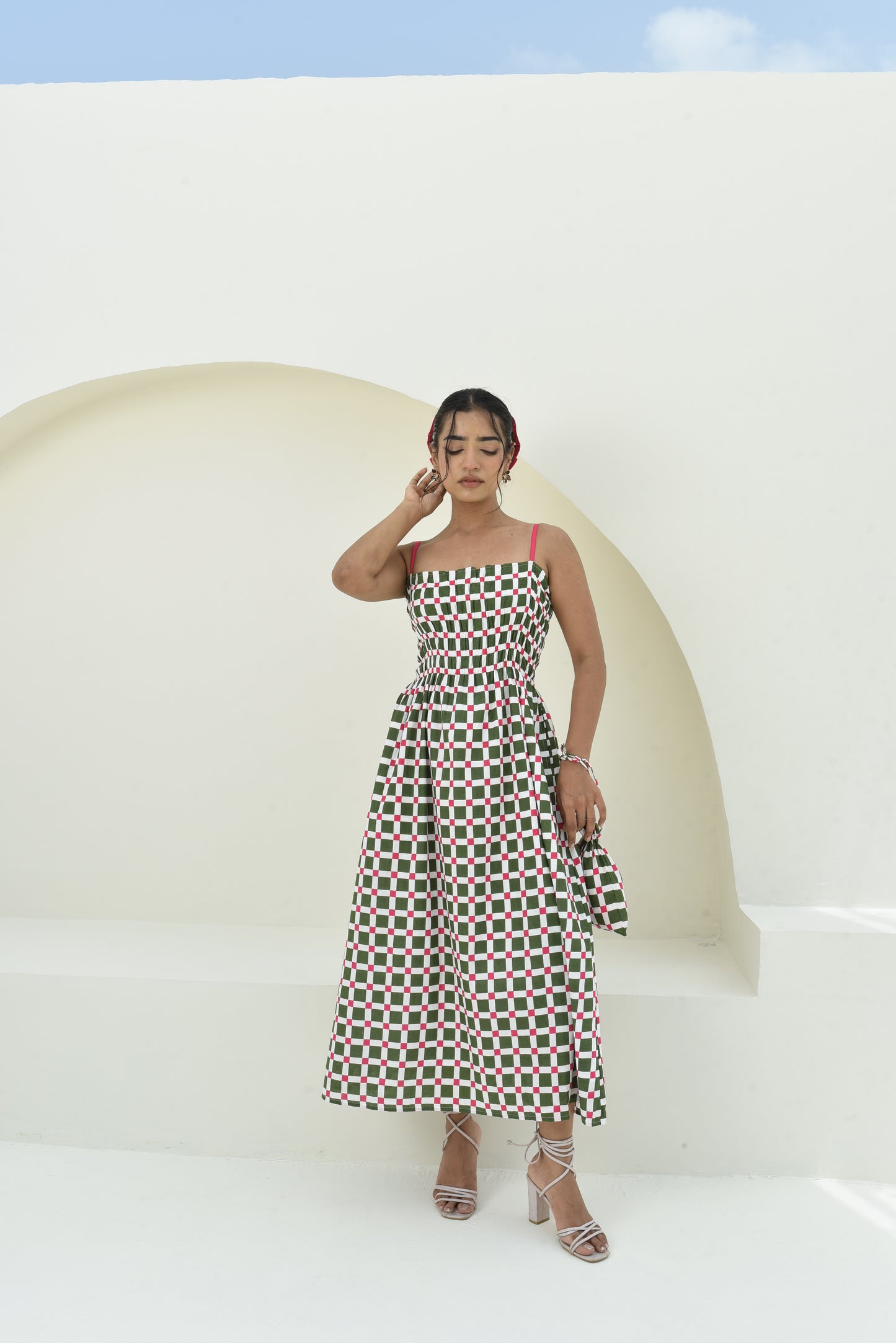 Preppy Garden Checks Smocked Dress
