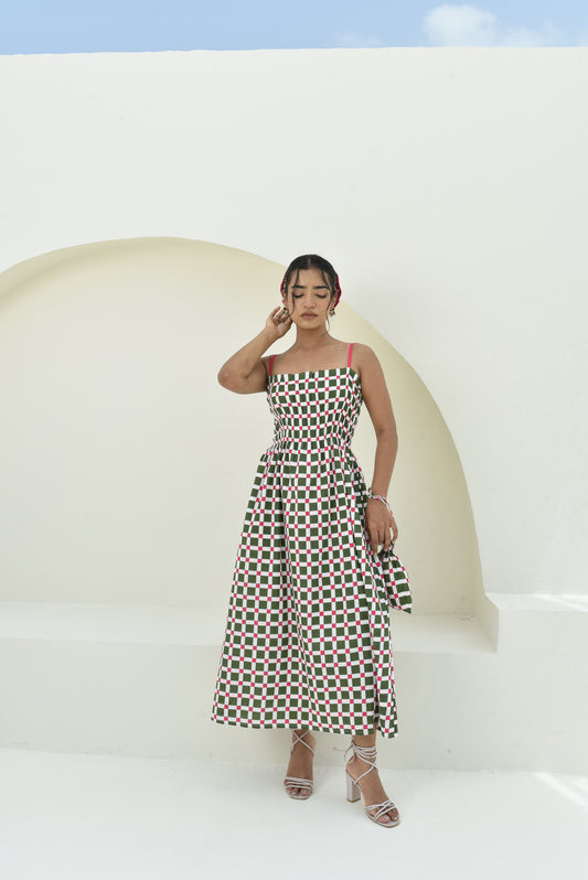 Preppy Garden Checks Smocked Dress