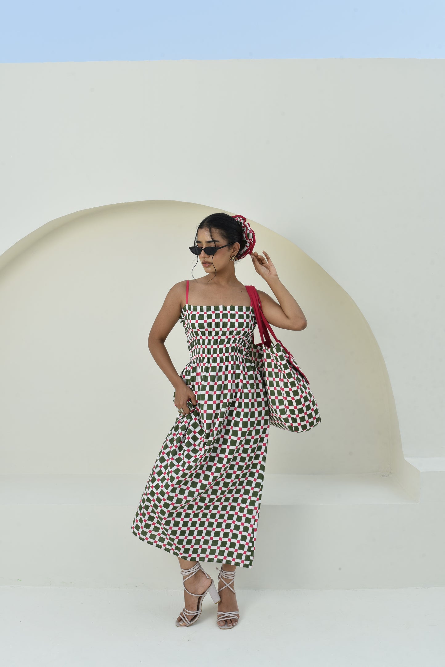 Preppy Garden Checks Smocked Dress